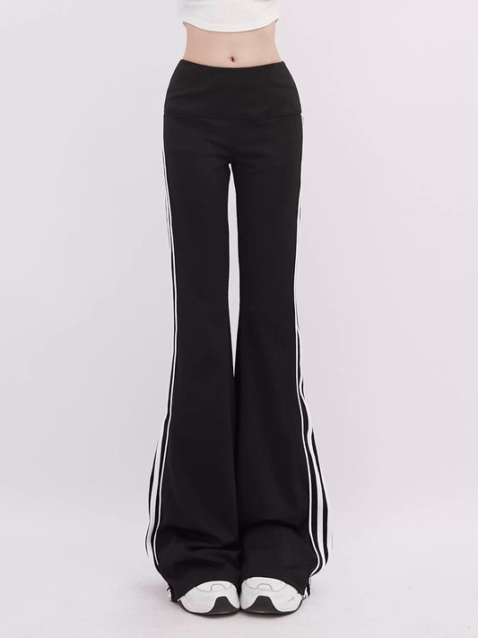Side Stripe Design Slim Micro Flare Pants