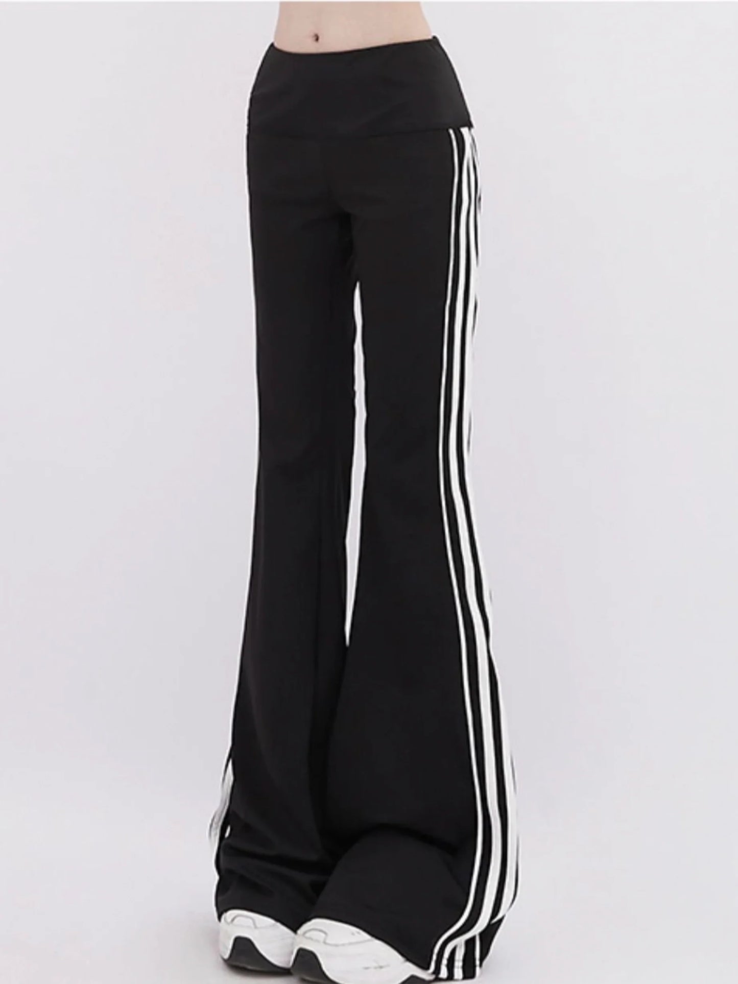 Side Stripe Design Slim Micro Flare Pants