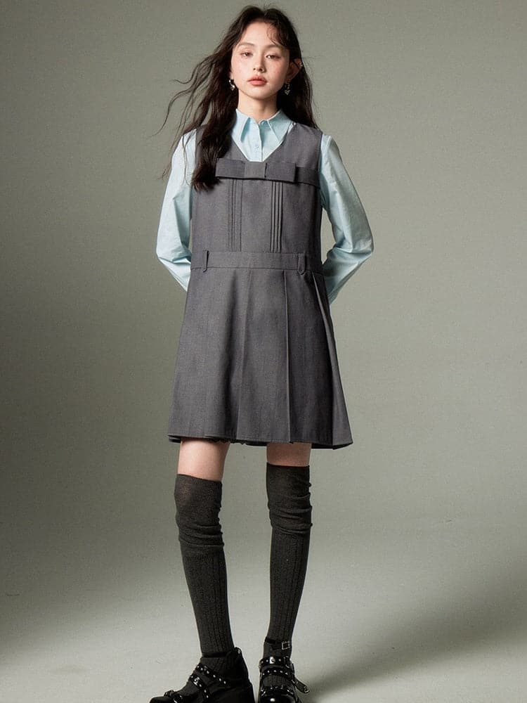 Sleeveless College Sense Bow Tie Jumpsuit Dress