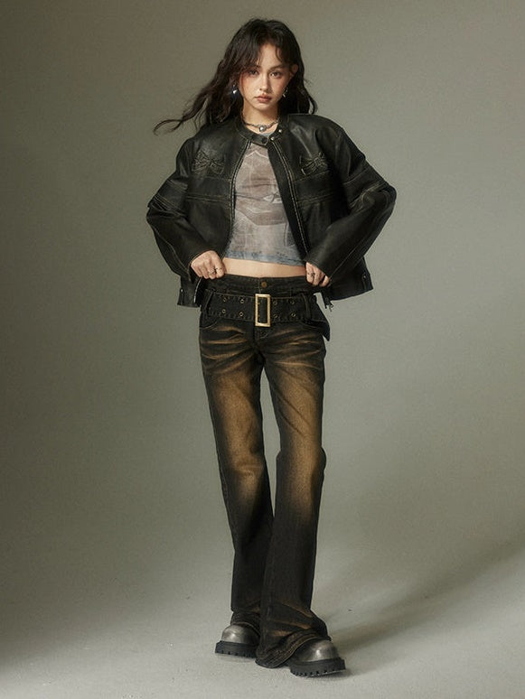 Wide-Belted Gradient Jeans With Subtle Micro-Flare