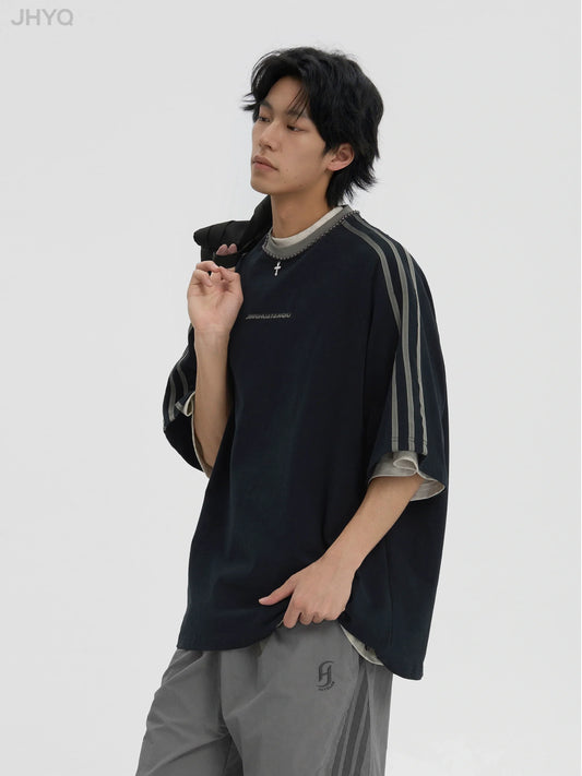 Beaded Neck Striped T-Shirt