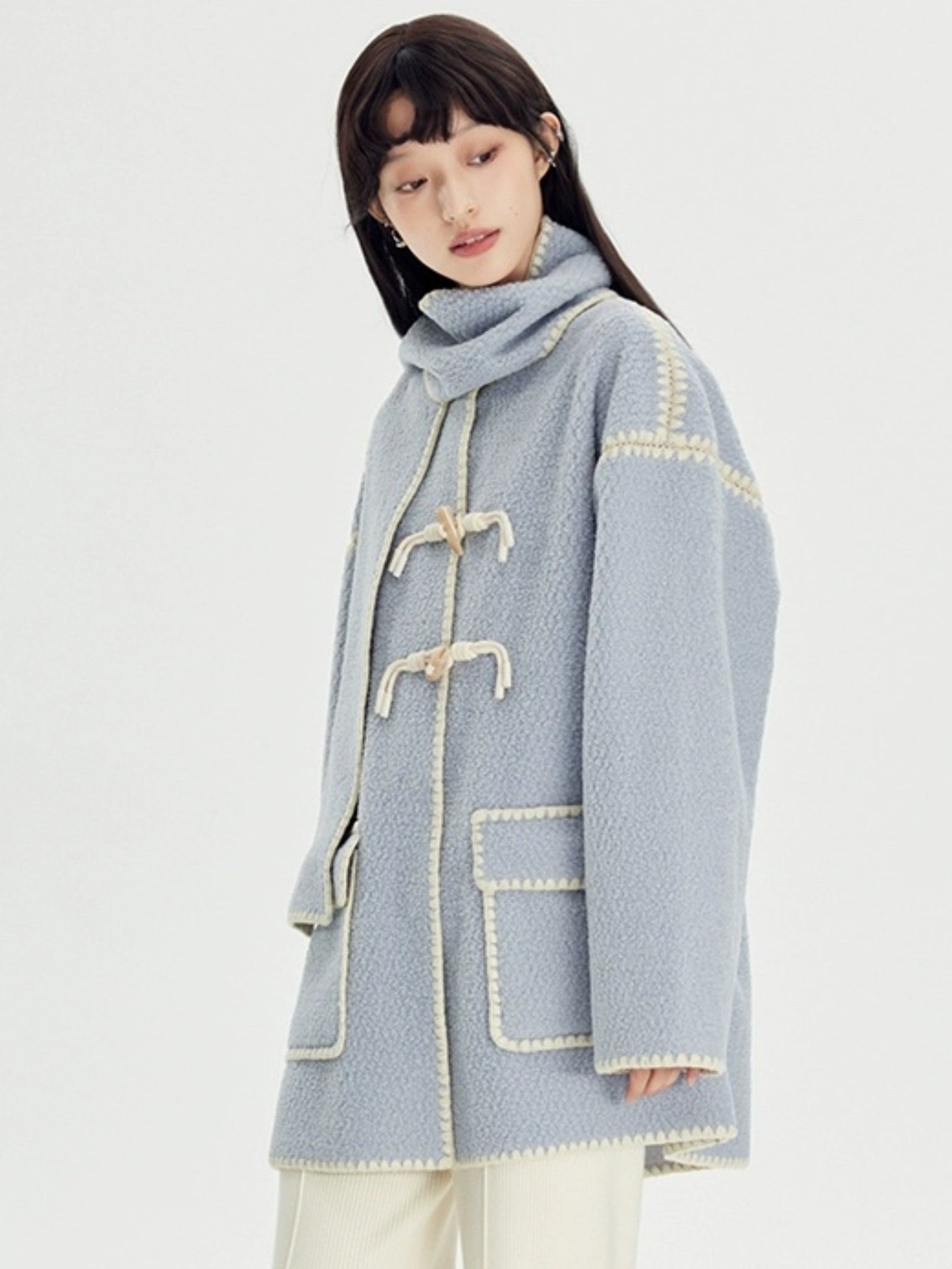 Stitched Horn Button Embroidered Coat