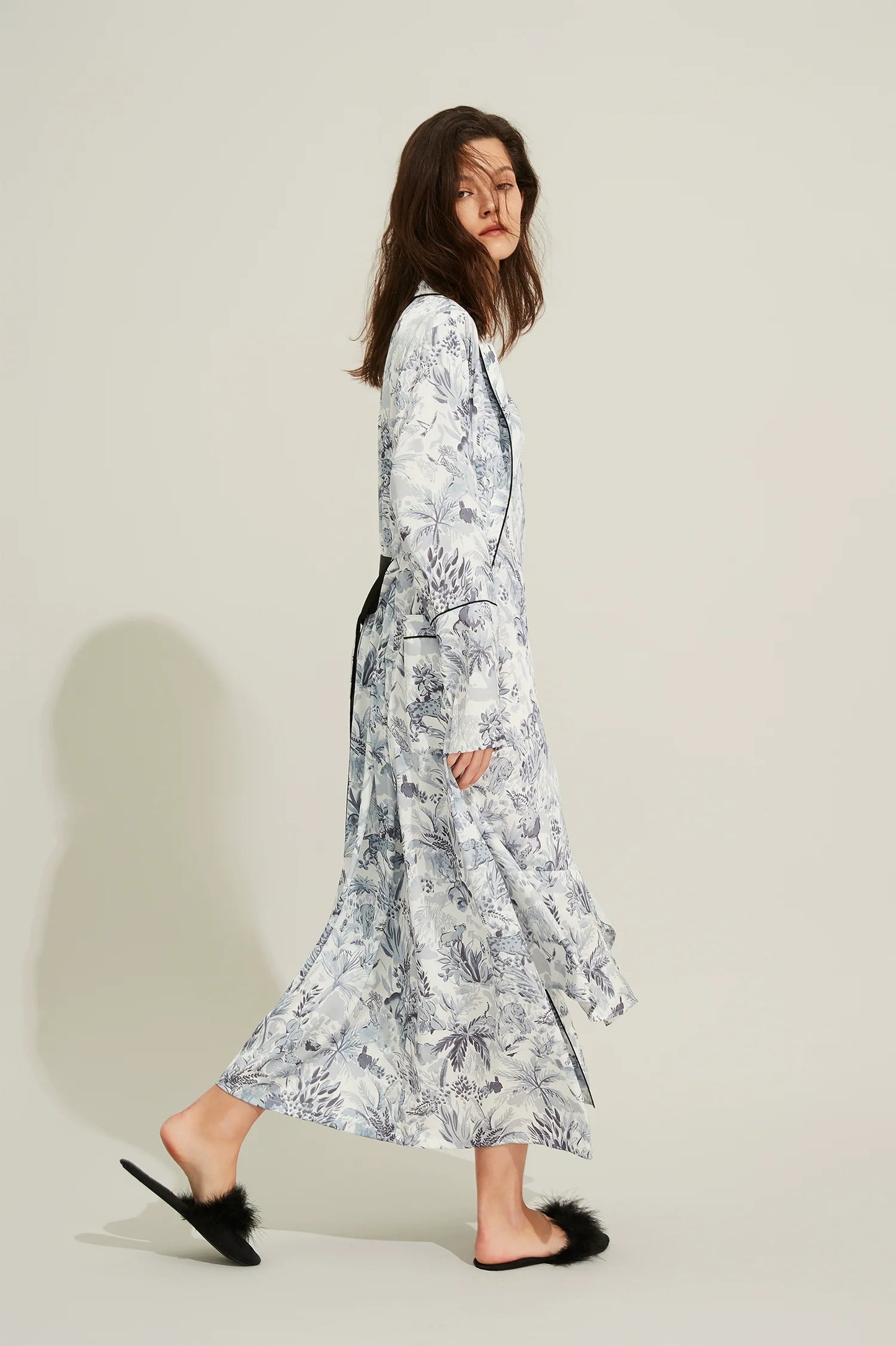 Silk Thin Long Robe With Tie Waist Sleepwear