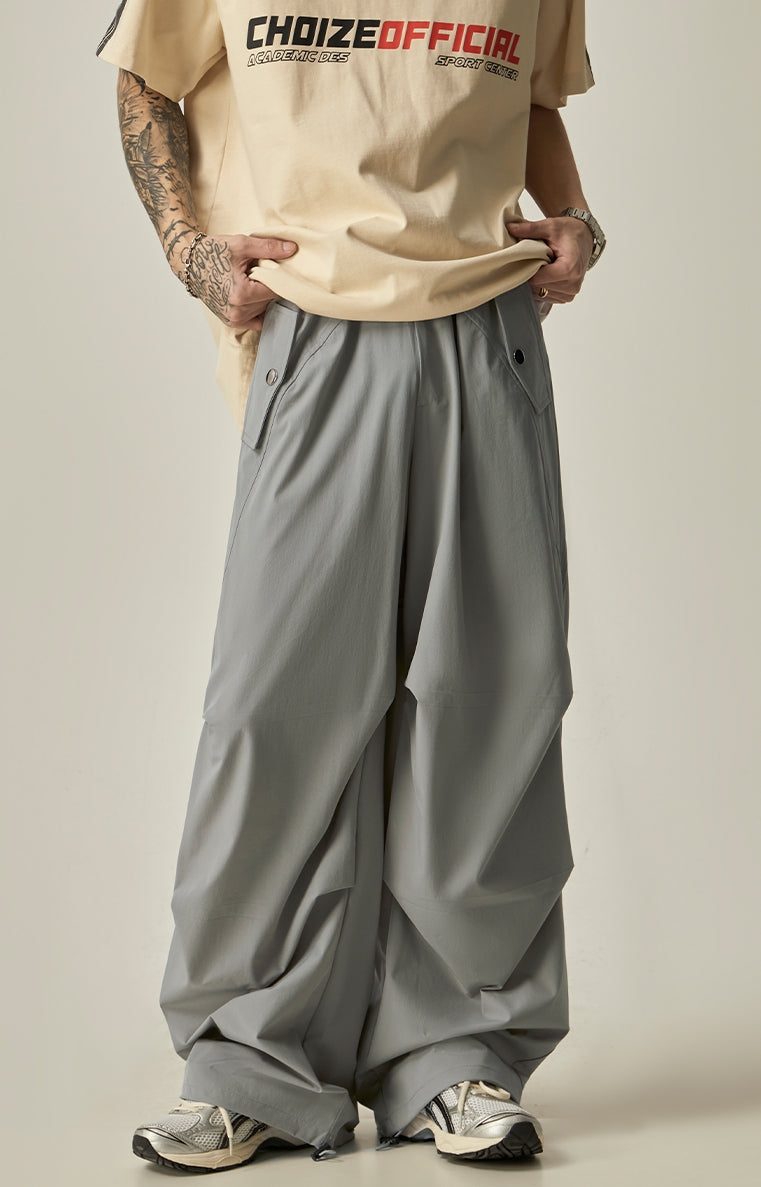 Wide-Leg Black Cargo Pants - Close-up View