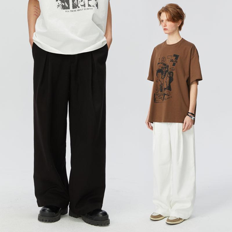 Solid Color Pleated Trousers
