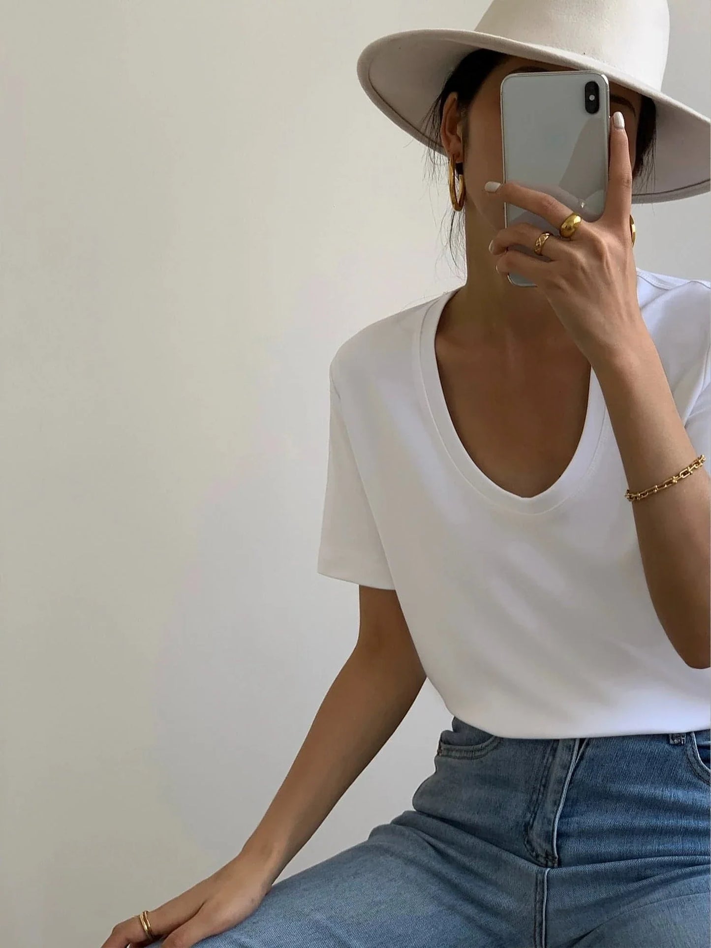 Summer Casual V-Neck White T-Shirt