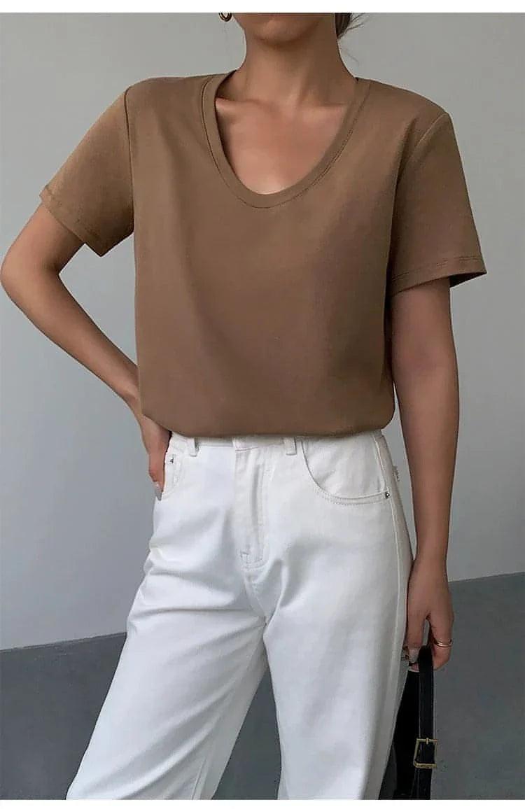 Summer Casual V-Neck White T-Shirt