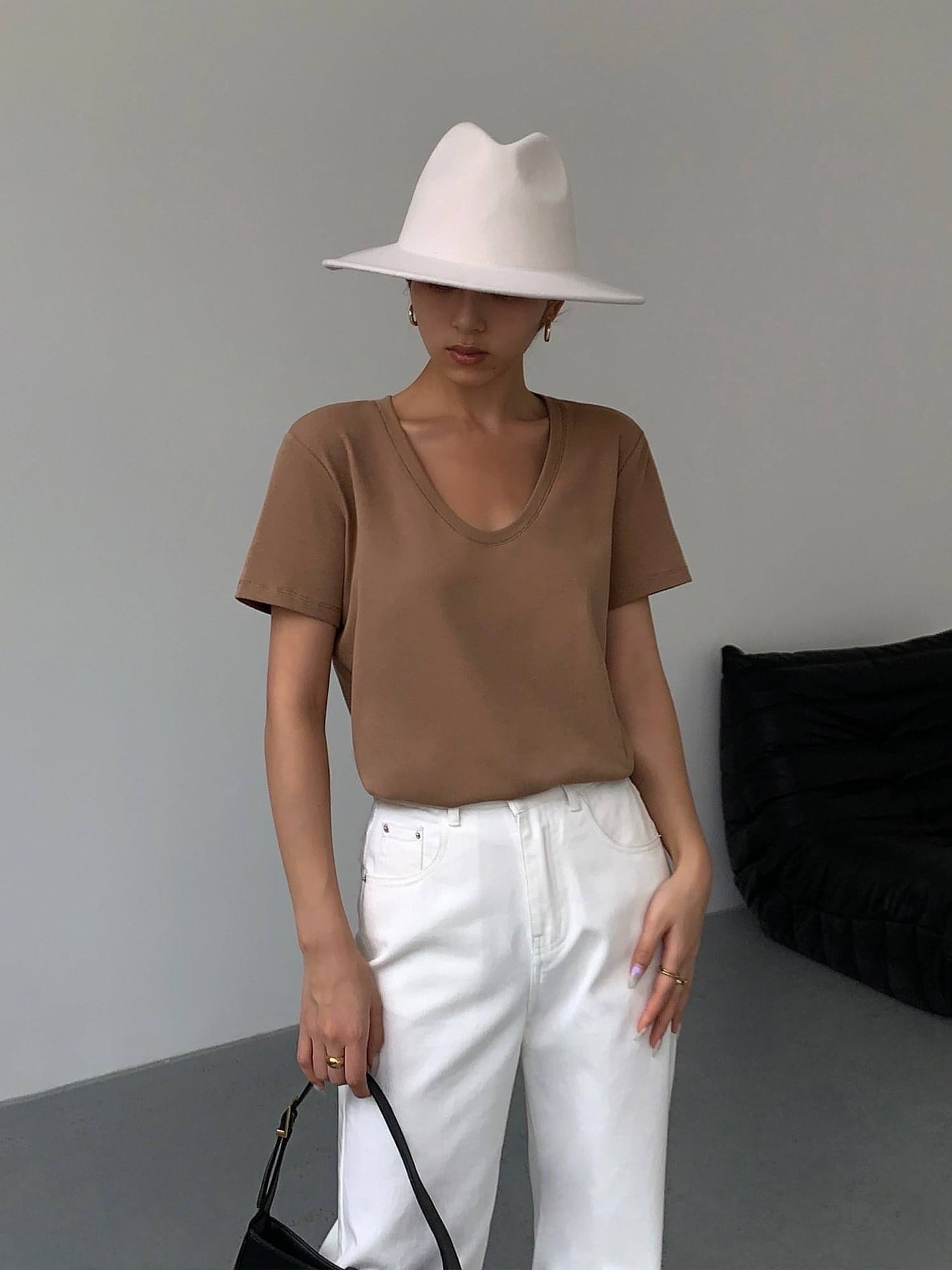 Summer Casual V-Neck White T-Shirt