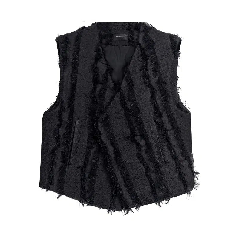 Buttoned Vest With Distressed Fuzz Lines