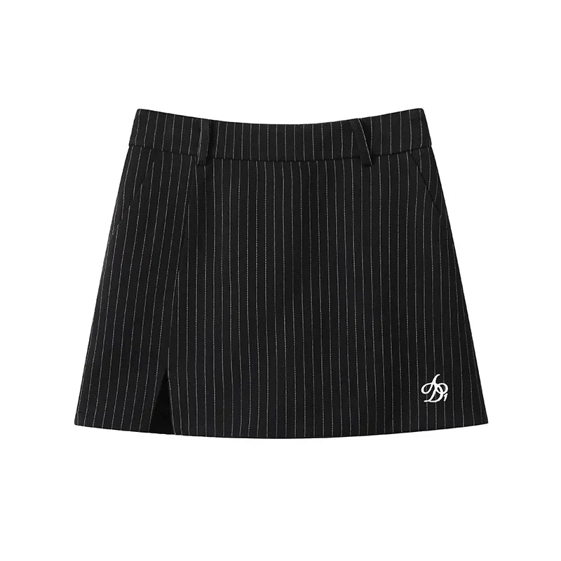 Pinstripe Mini Skort - Classic Business Chic Skirt-Shorts Combo