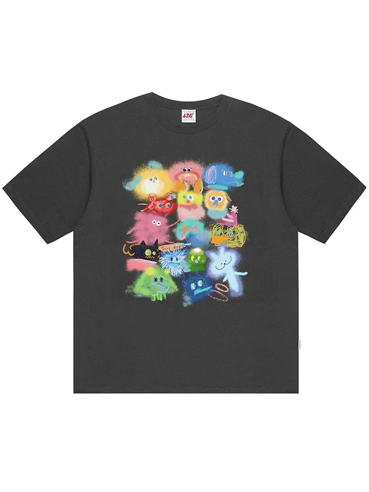 T-Shirt With Gradient Cartoon Print