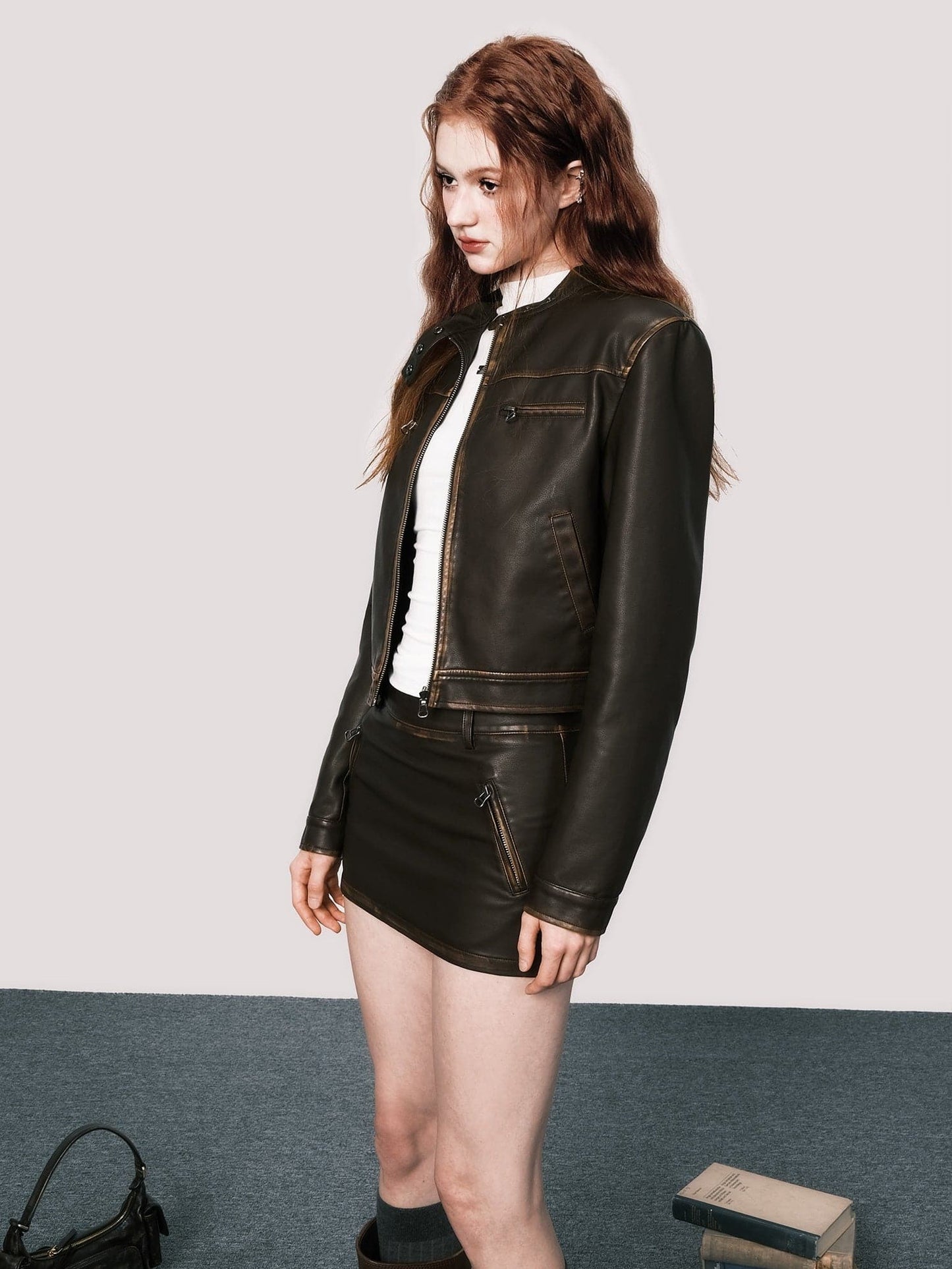 Vintage Leather Jacket & Micro Mini Skirt