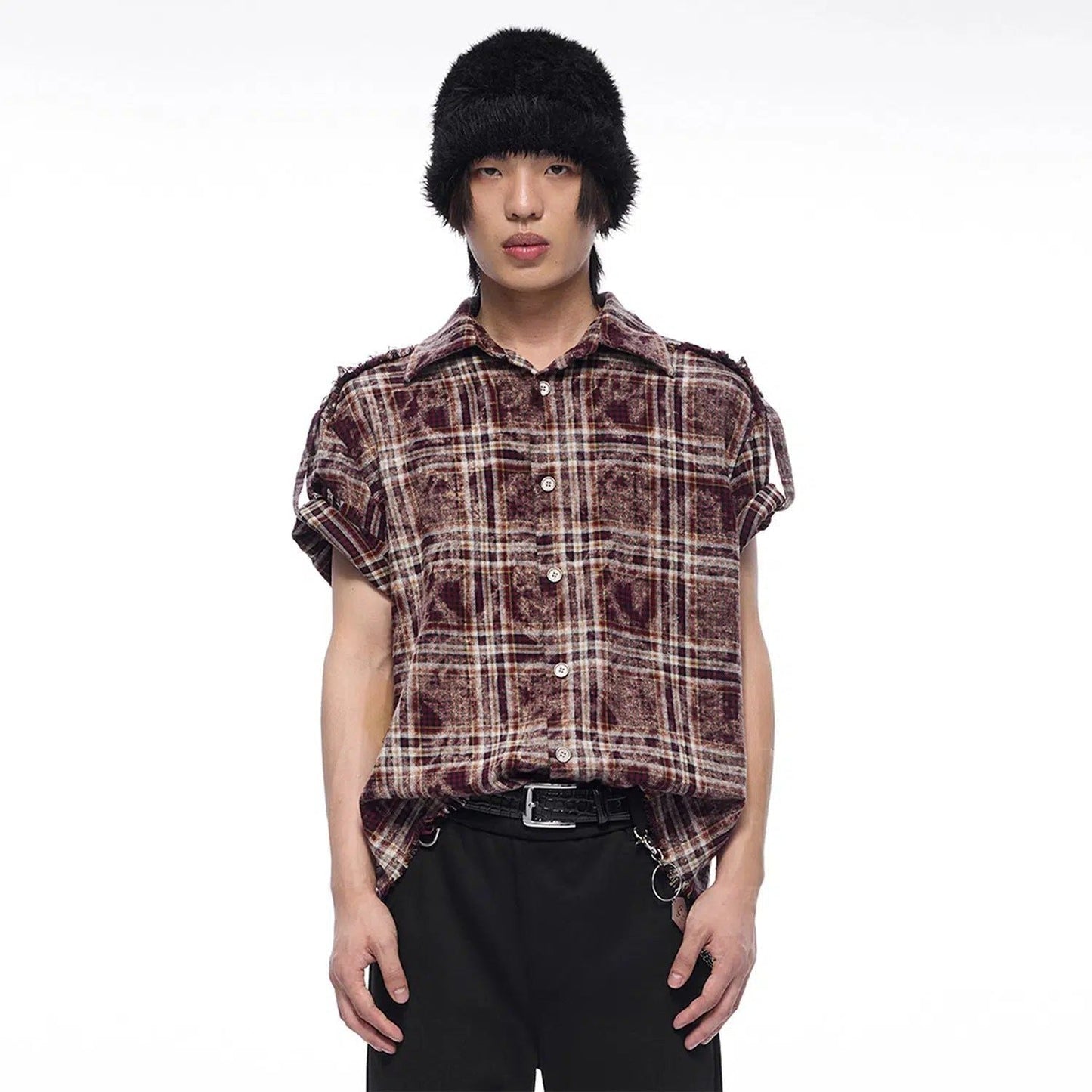 Raw Edge Plaid Shirt