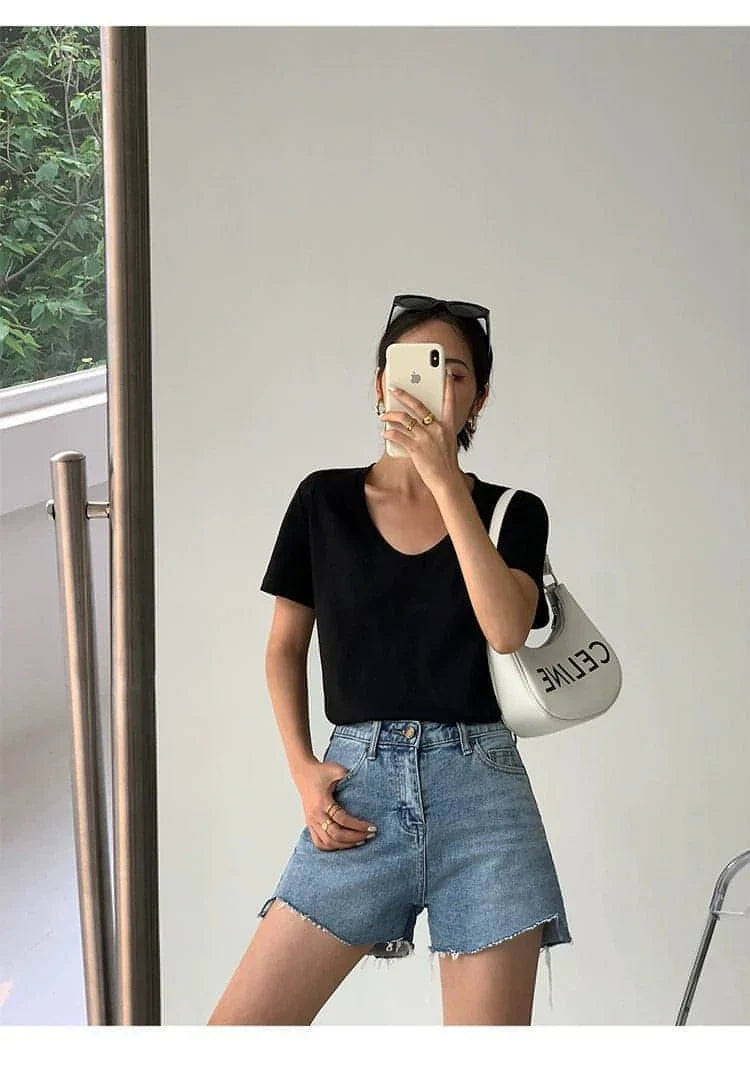 Summer Casual V-Neck White T-Shirt