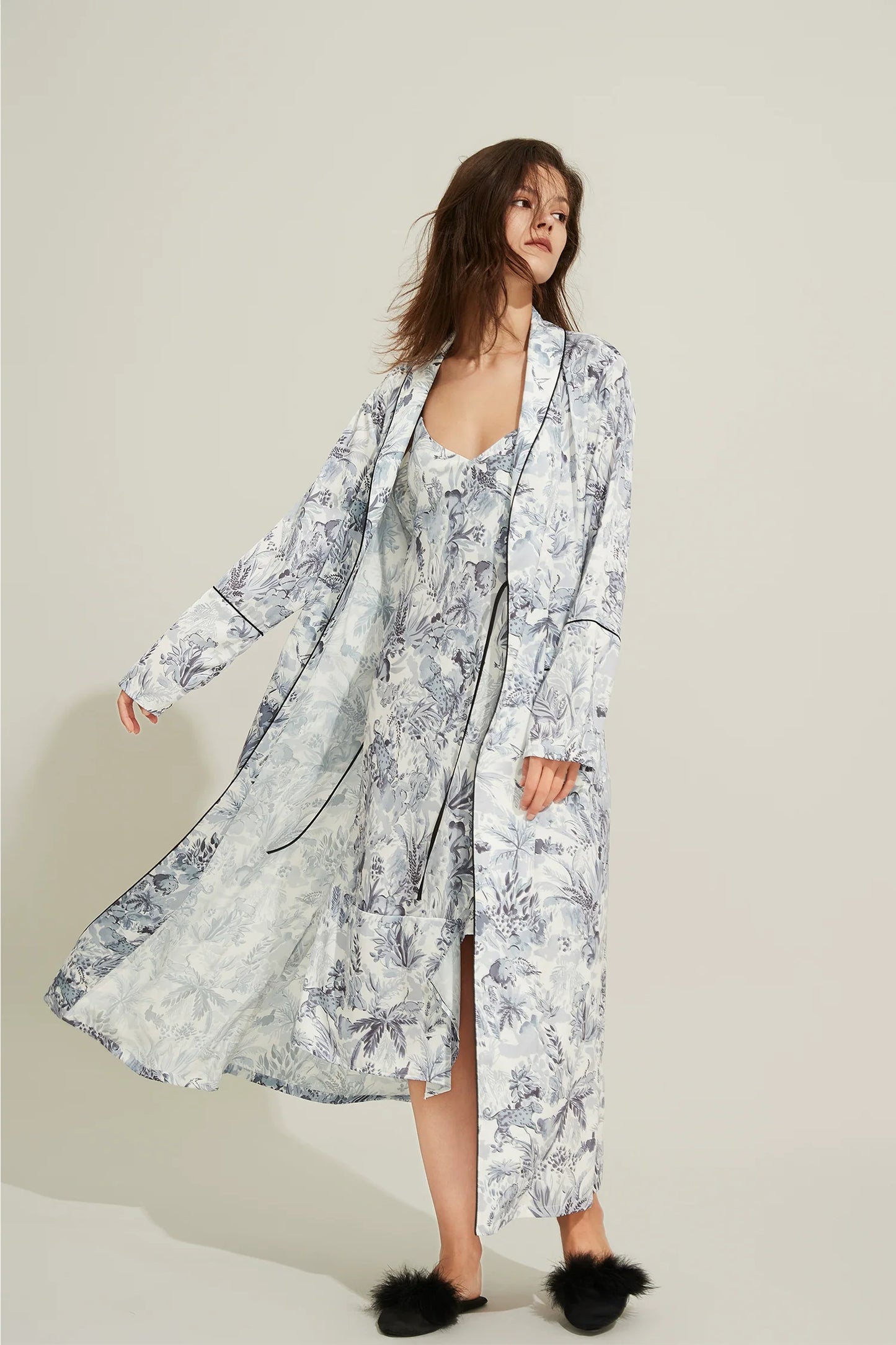 Silk Thin Long Robe With Tie Waist Sleepwear