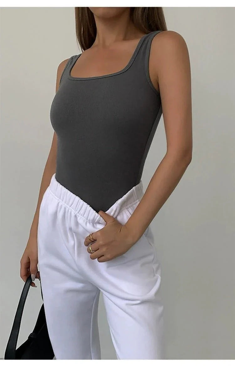 Summer Collection - Black Knitted Square Neck Camisole Top