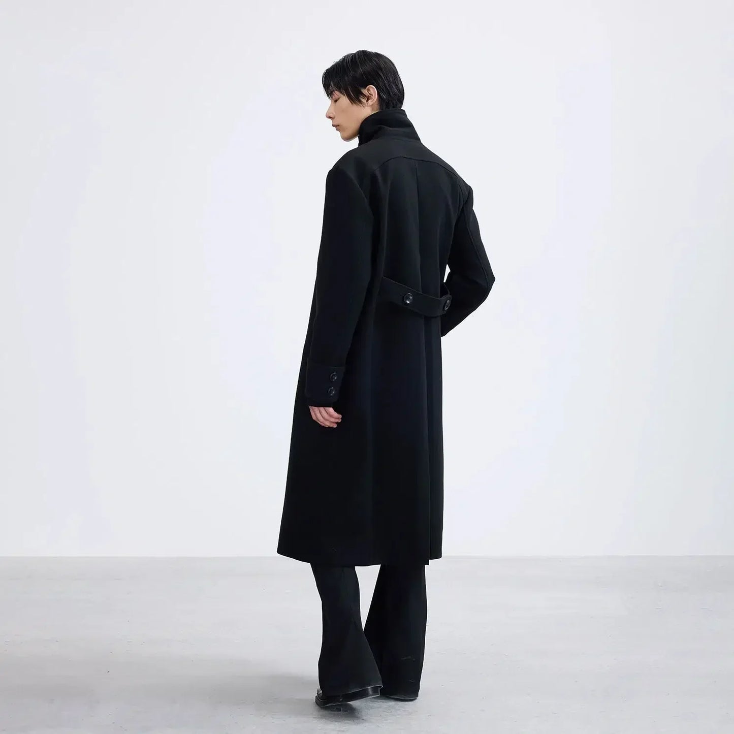 Sleek Buttoned Wool Overcoat