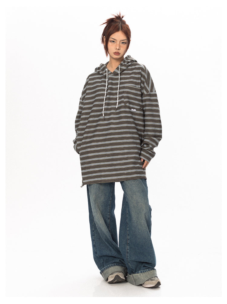 Striped Contrast Color Hooded T-Shirt