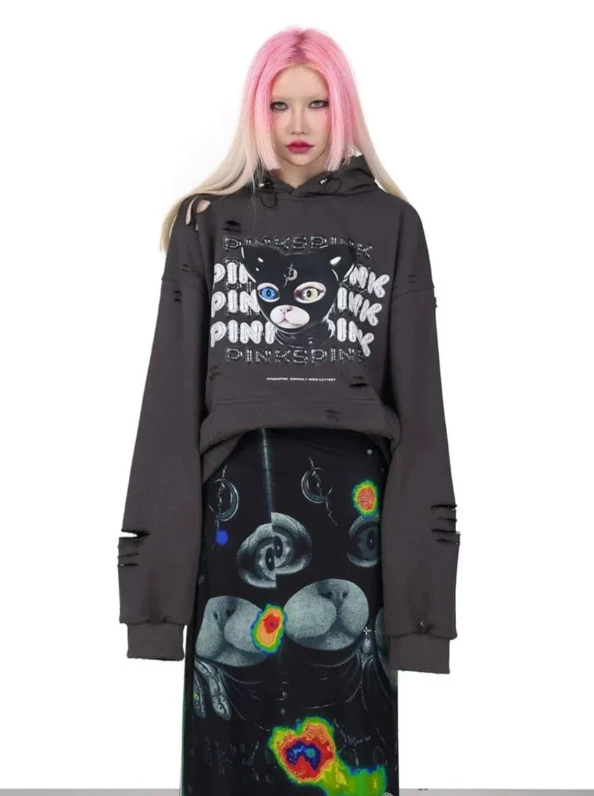 PINKSPINK Punk Cat Masked Hoodie - Dark Grey