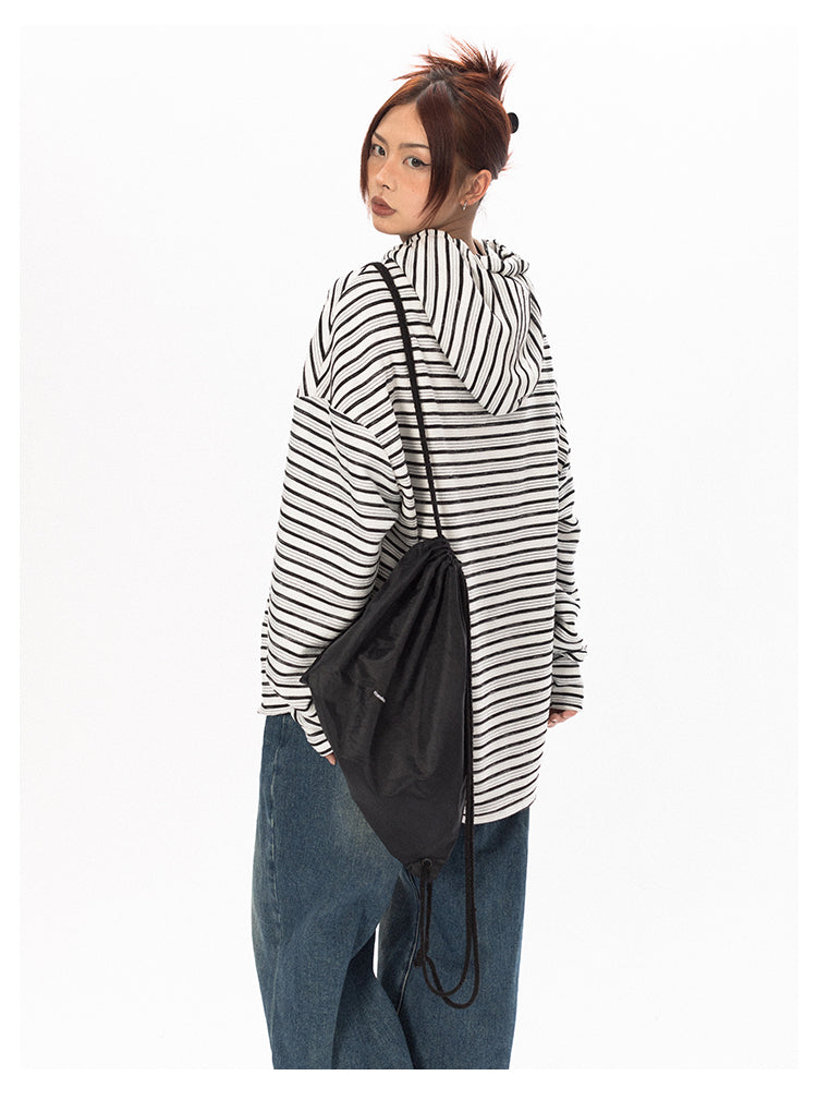 Striped Contrast Color Hooded T-Shirt