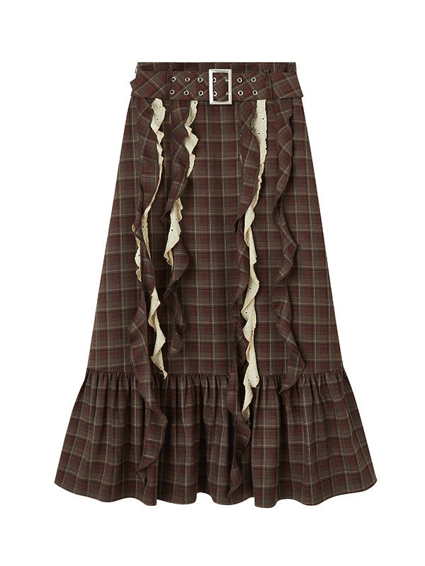 Plaid Frill Flounce Skirt