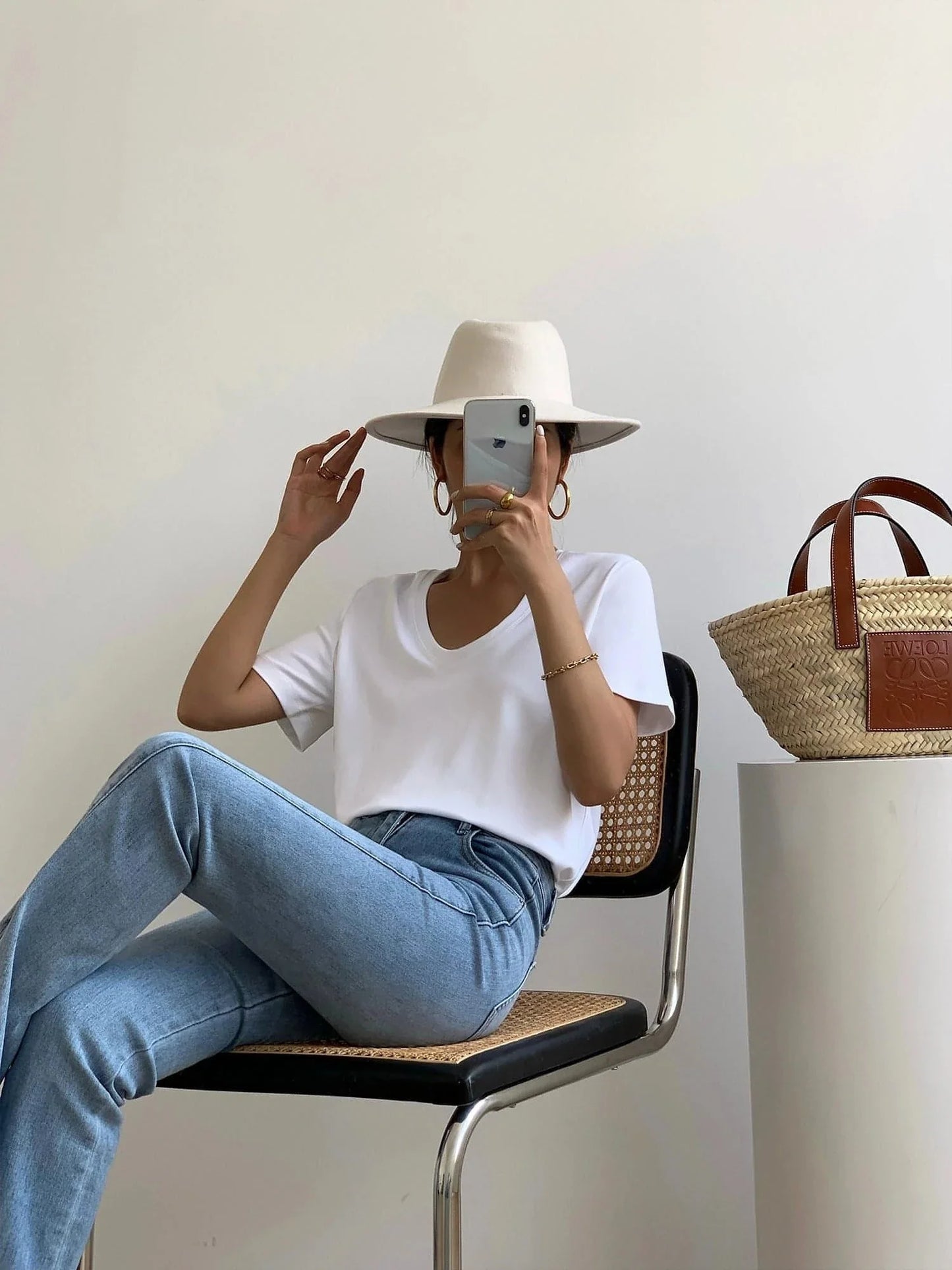 Summer Casual V-Neck White T-Shirt