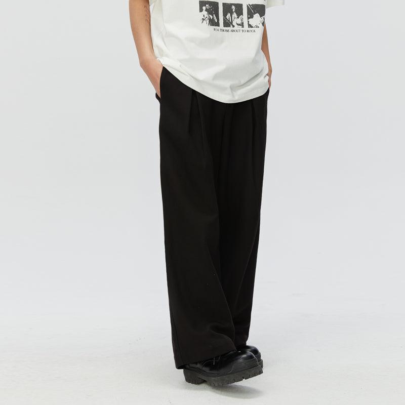 Solid Color Pleated Trousers