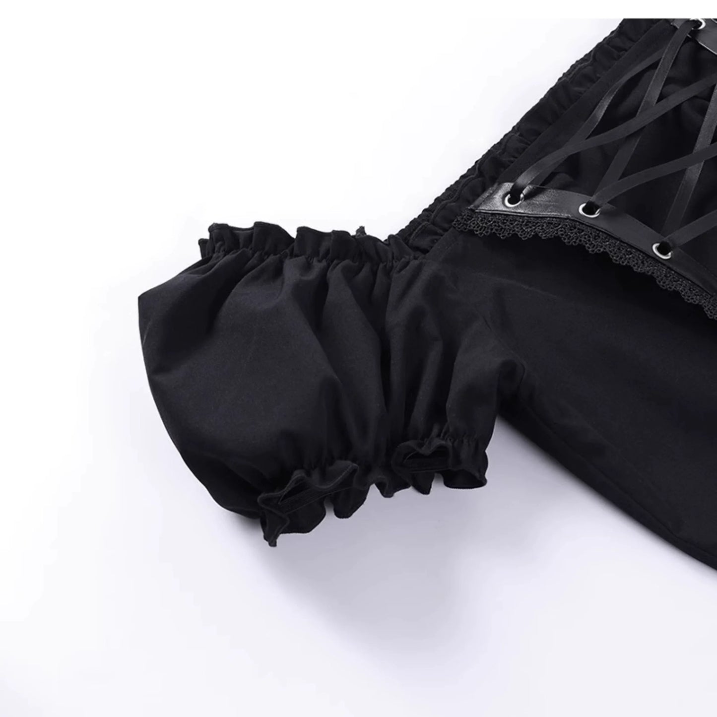 Wannathis Gothic Lolita Off-Shoulder Corset Top - Black Lace-Up Blouse With Puff Sleeves