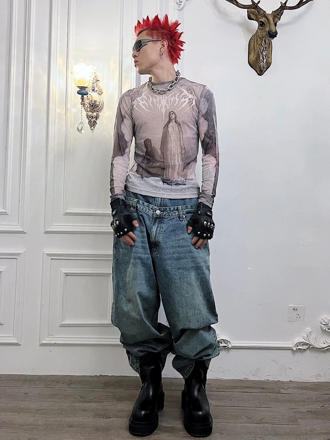 Religious Imagery Graphic Long-Sleeve Shirt