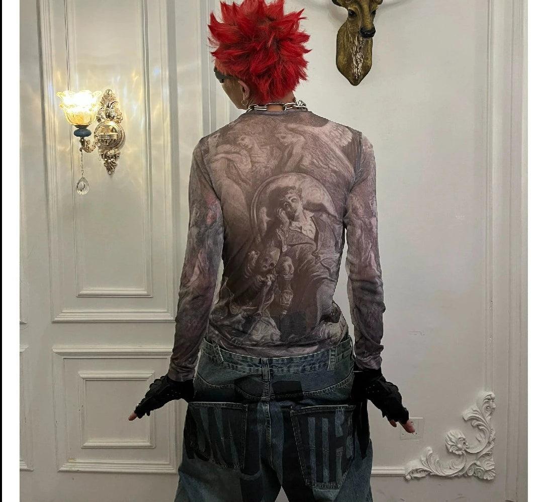 Religious Imagery Graphic Long-Sleeve Shirt