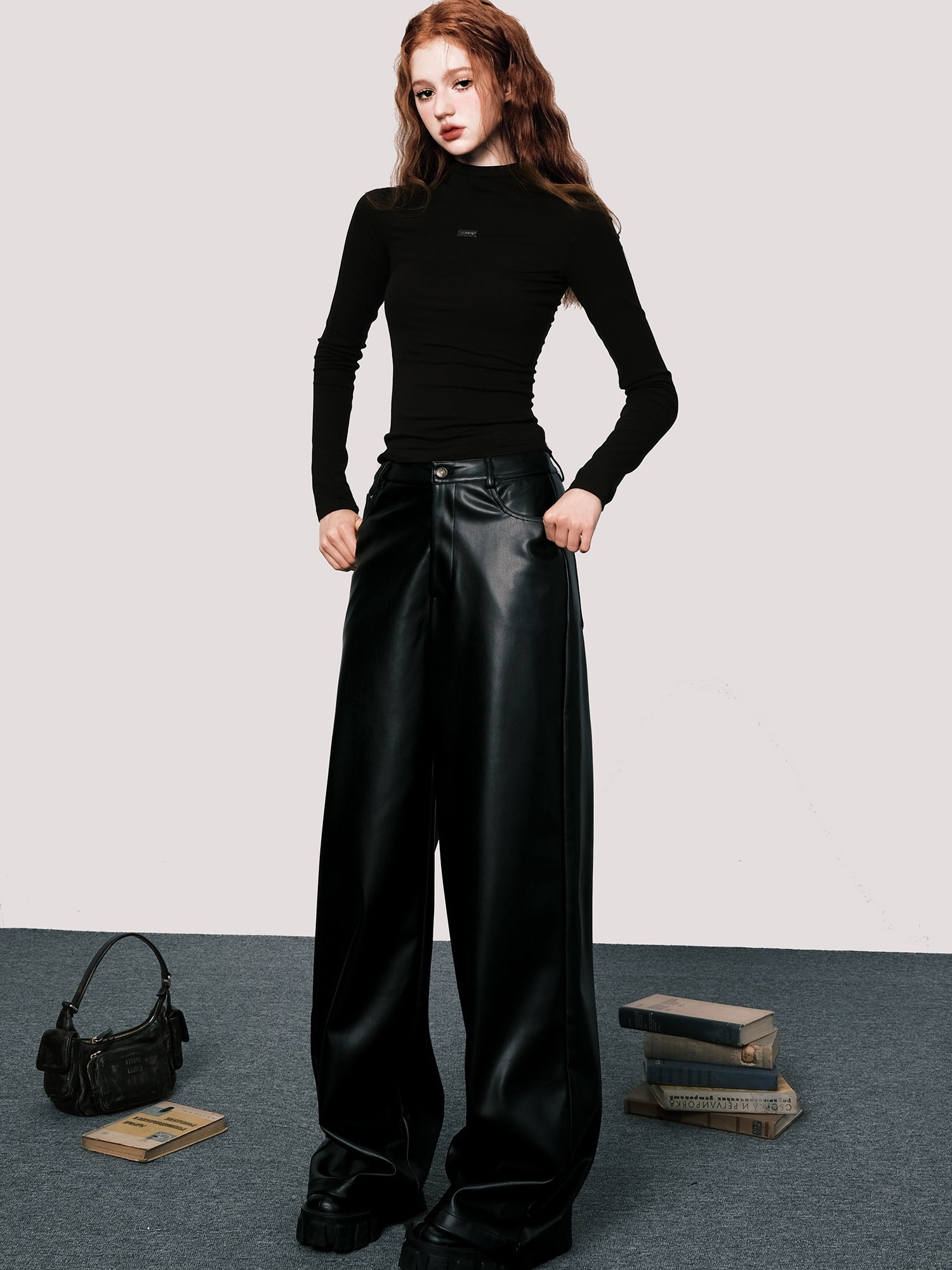 Elevated Wide Leg Leather Trousers