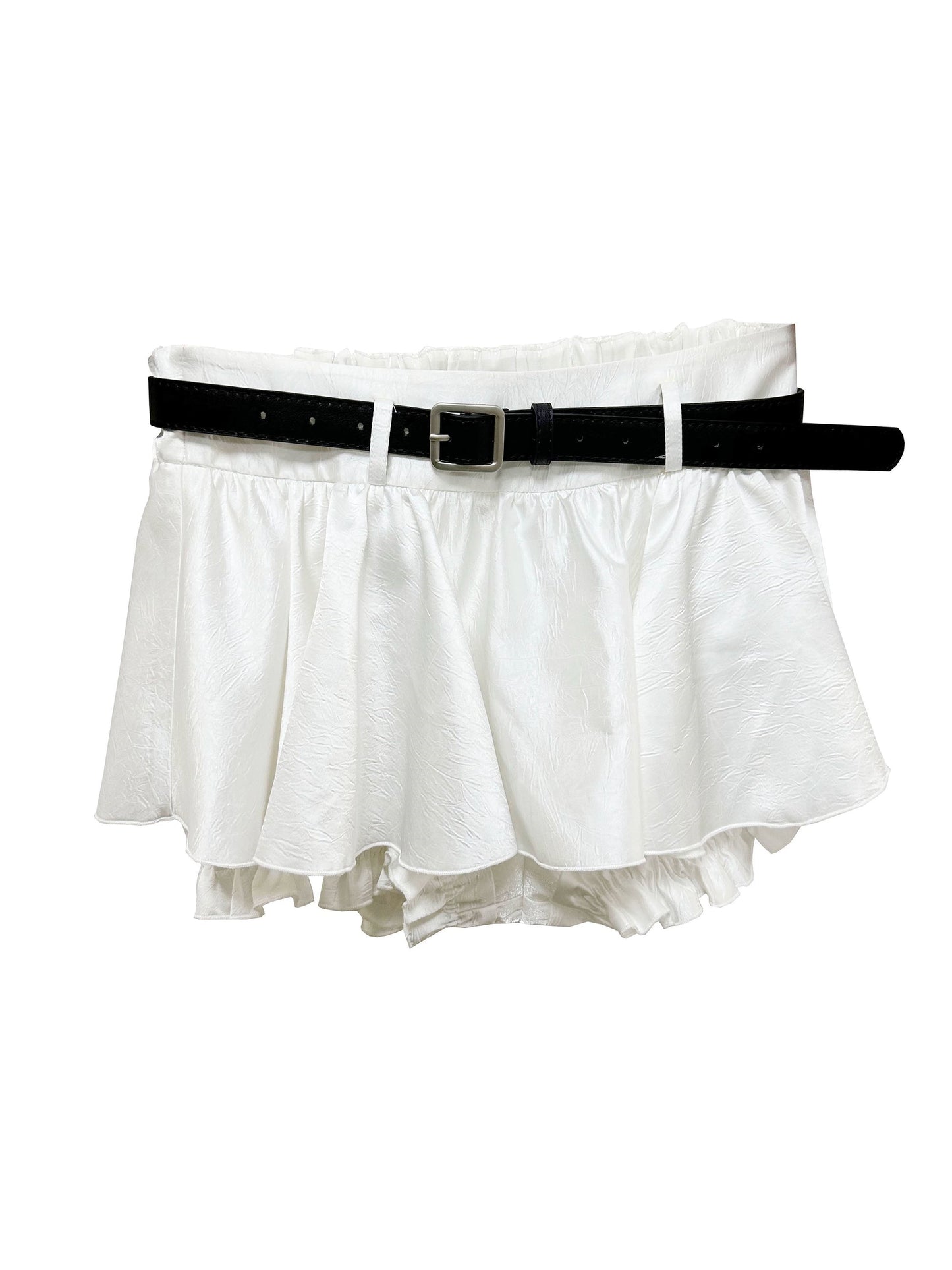 Ruffled Mini Skirt With Belt Embellishment
