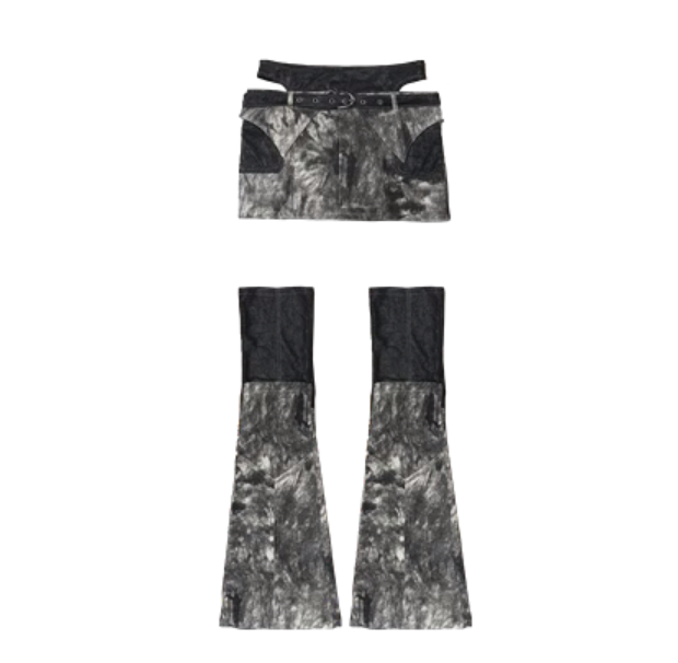 ARIADNAw Grunge Tie-Dye Mini Skirt and Leg Warmers Set - Gray and Black (Women's)