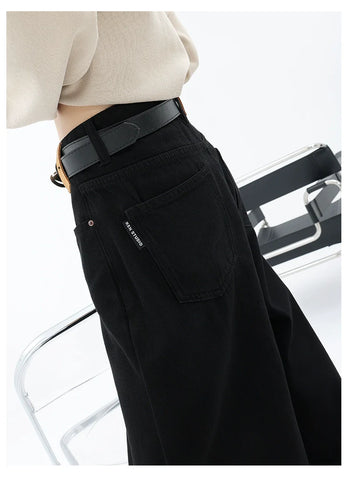 Blue Retro Loose Straight-Leg High-Waist Floor-Length Jeans