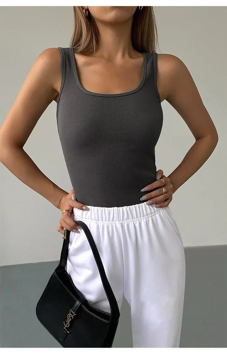 Summer Collection - Black Knitted Square Neck Camisole Top