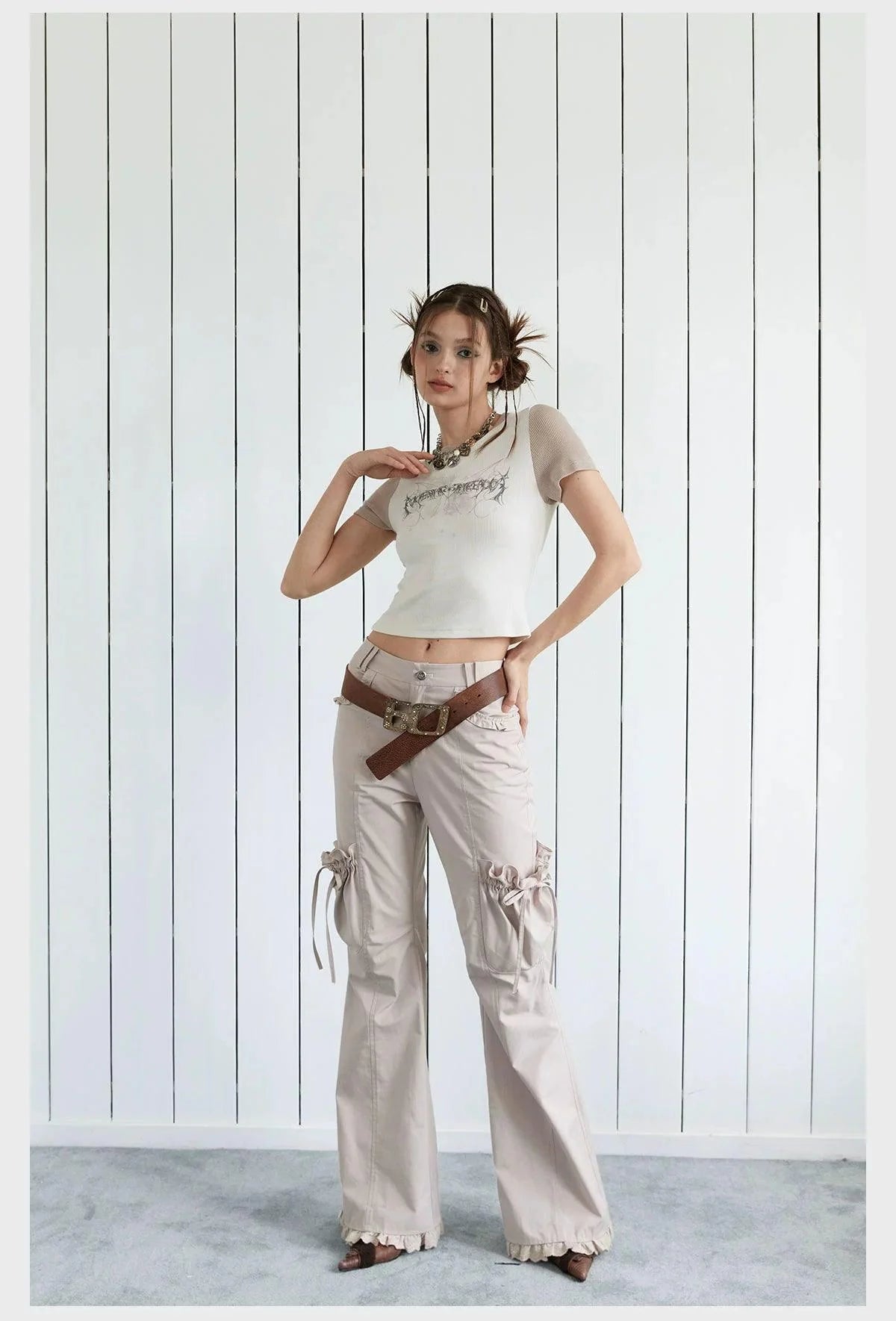 Strike A Pose Women'S Boho Cargo Pants - Wide Leg Drawstring Pocket Trousers With Decorative Belt