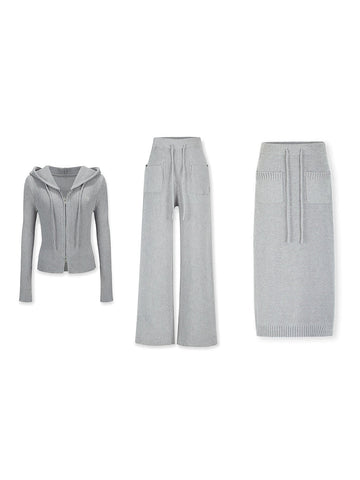 Relaxing Hooded Knitted Parka ï¼?Skirt ï¼?Pants