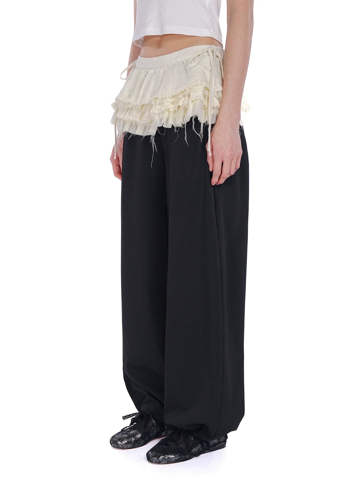 Adjustable Hem Lace Layered Cake Skirt Trousers