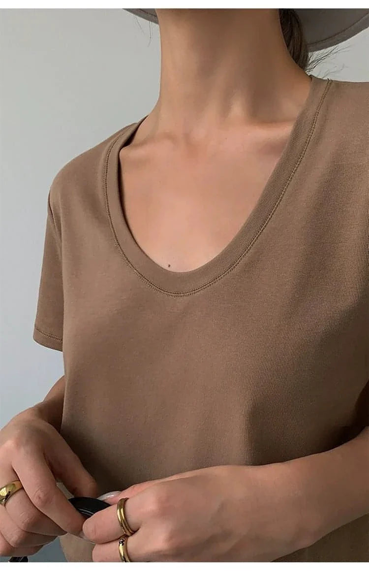 Summer Casual V-Neck White T-Shirt