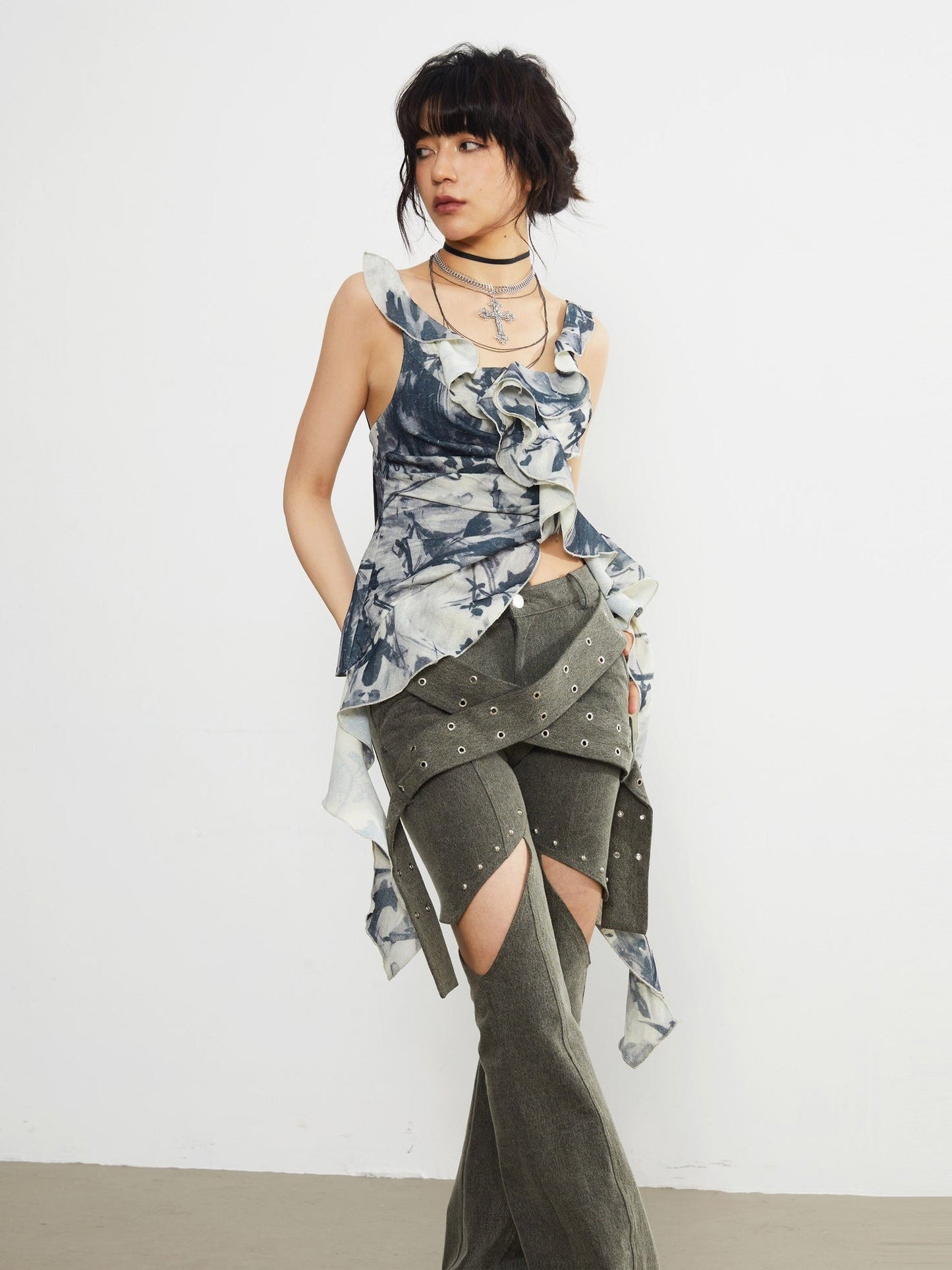 Ruffled Square Neck Strap Top - Print Edition