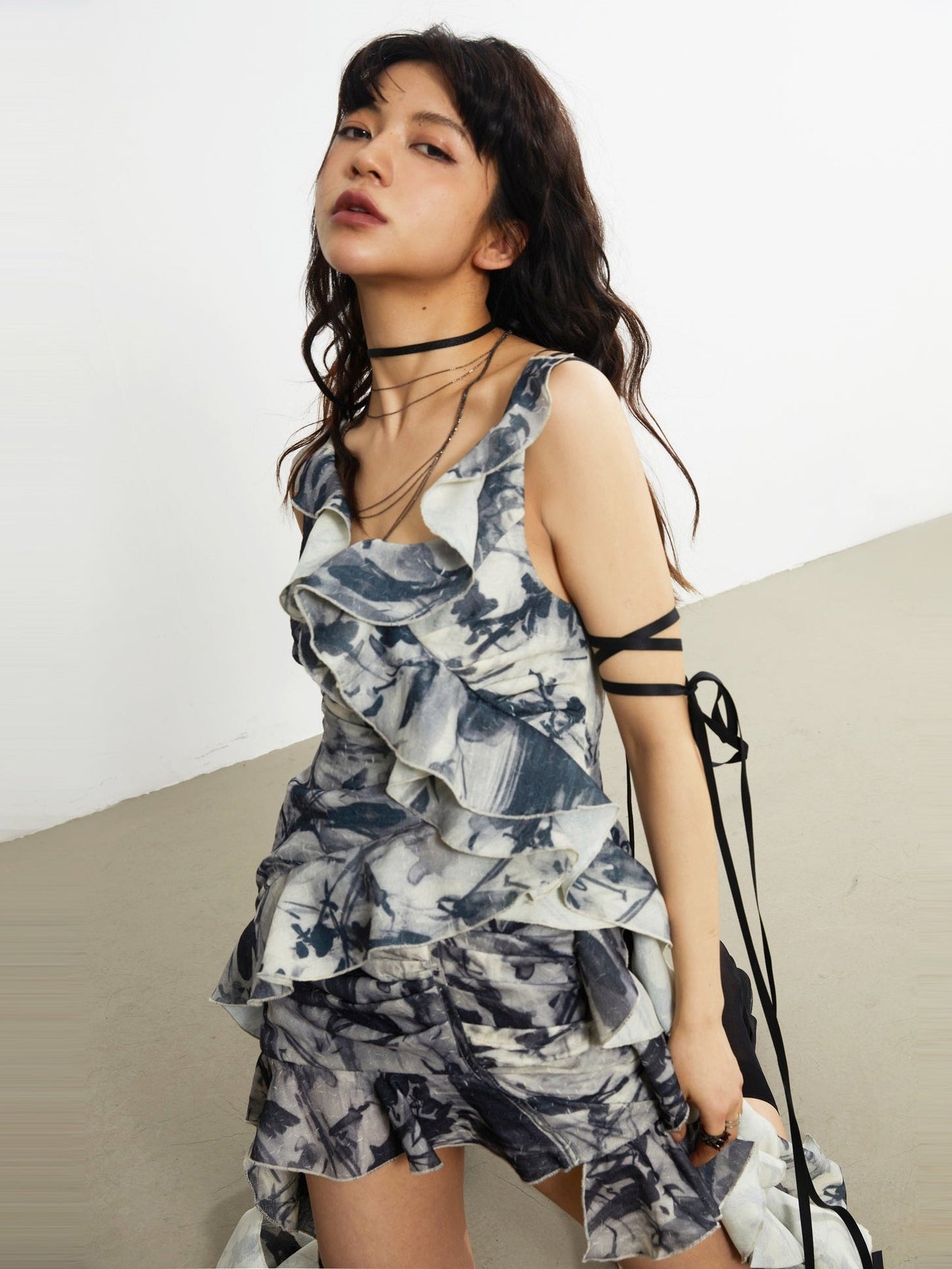 Ruffled Square Neck Strap Top - Print Edition