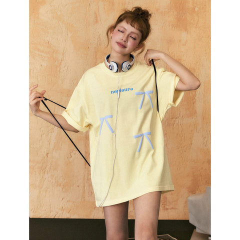 Ezek Neplaura Bow Print Oversized T-Shirt - Unisex Graphic Tee