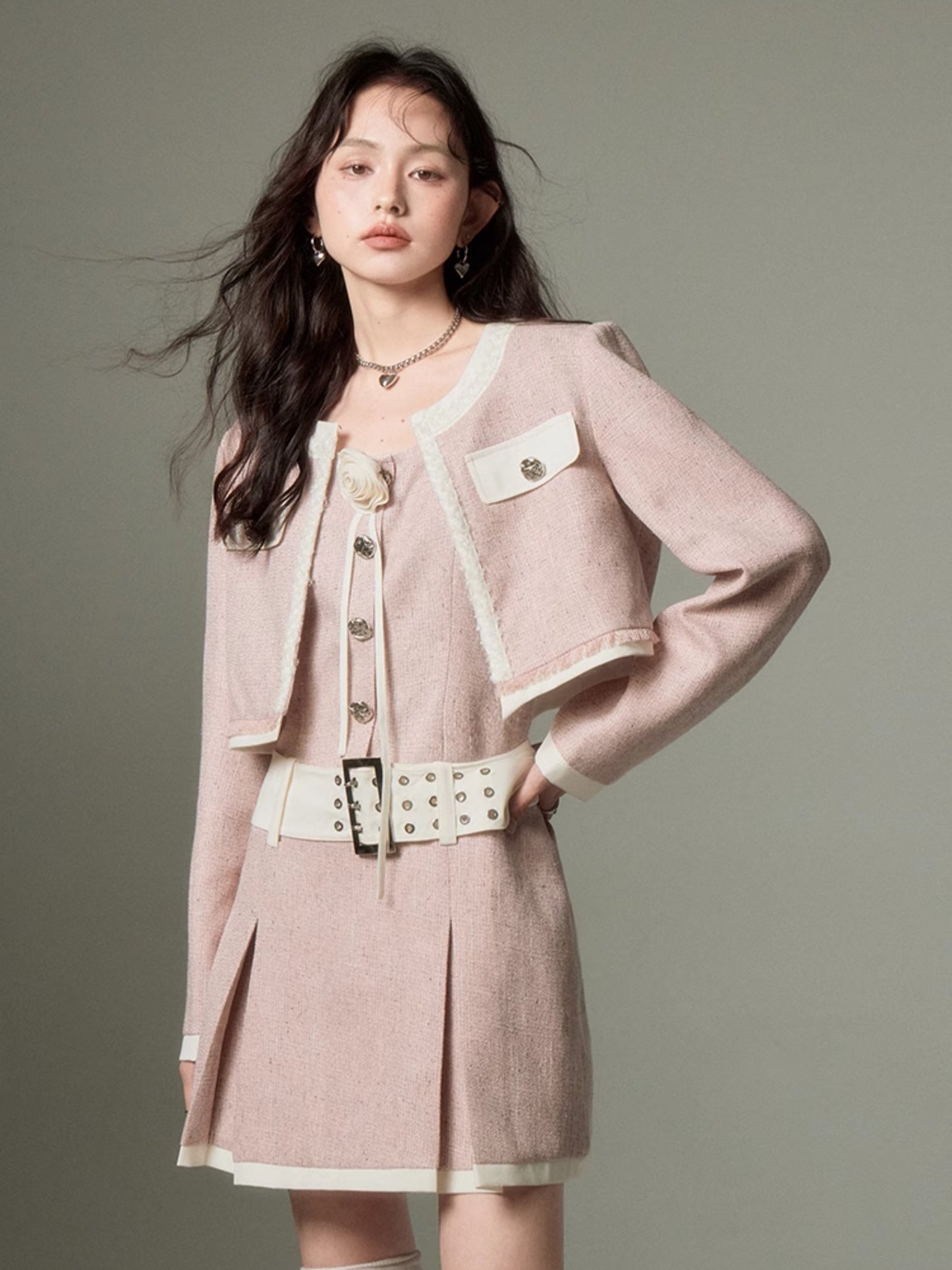 Tweed Short Jacket & Slip Skirt Combo