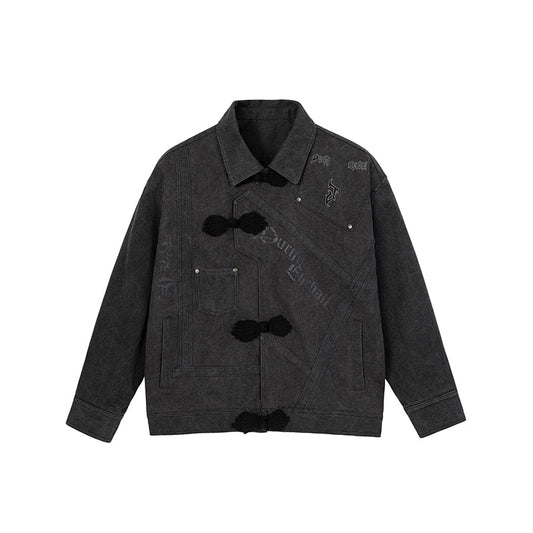 Short Jacket With Coil Buckle Lapel And Embroidery