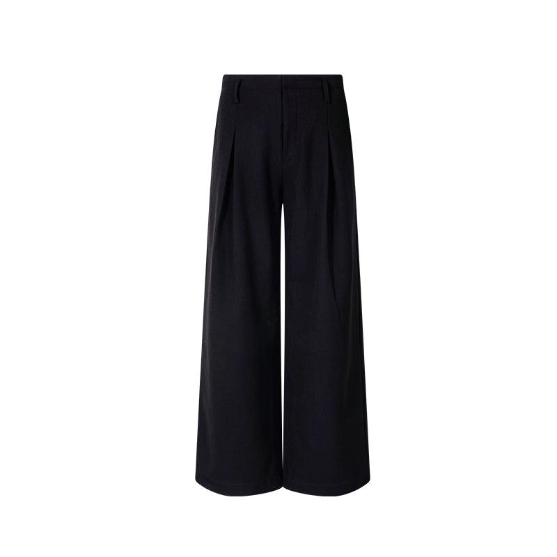 Solid Color Pleated Trousers