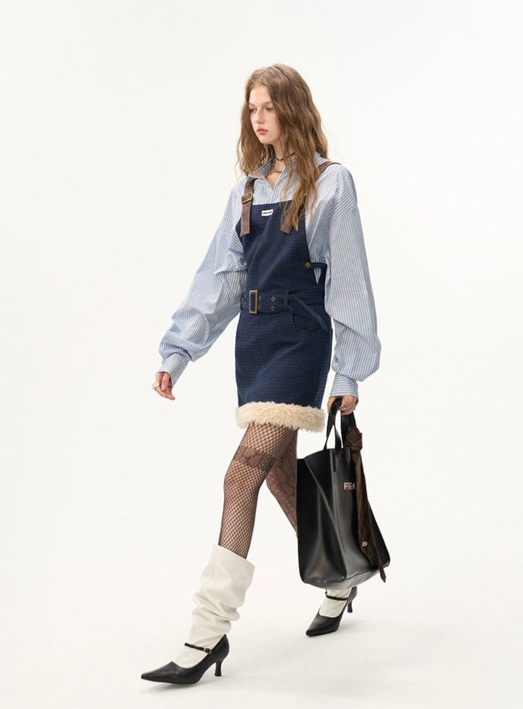 Patchwork Smock Strap Dress Set