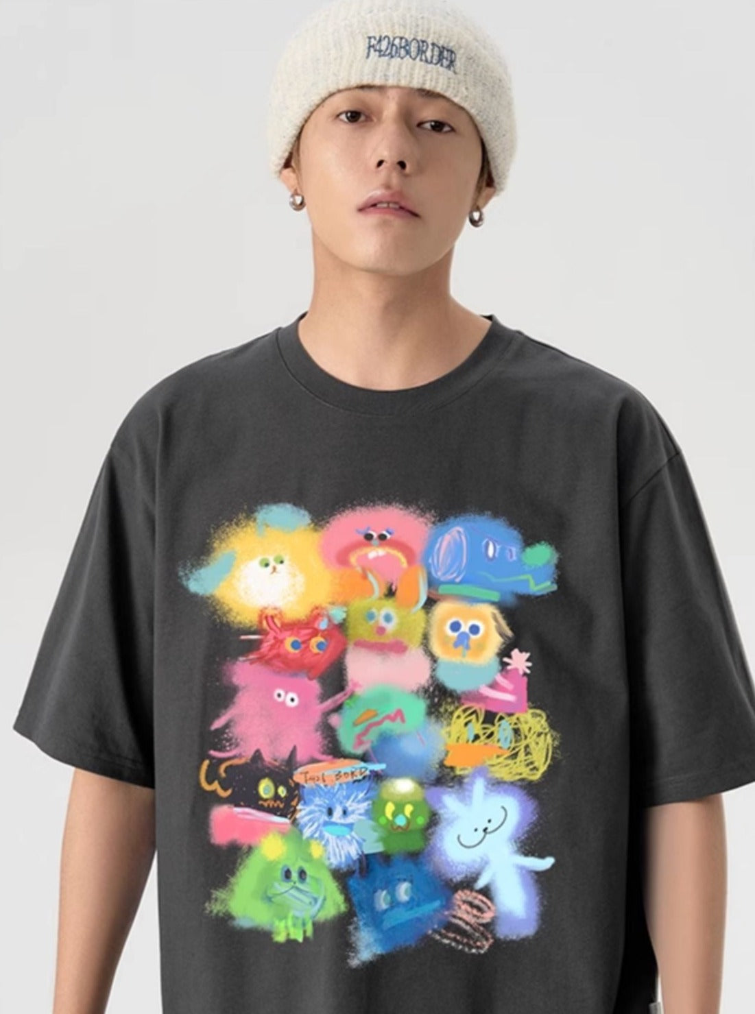 T-Shirt With Gradient Cartoon Print