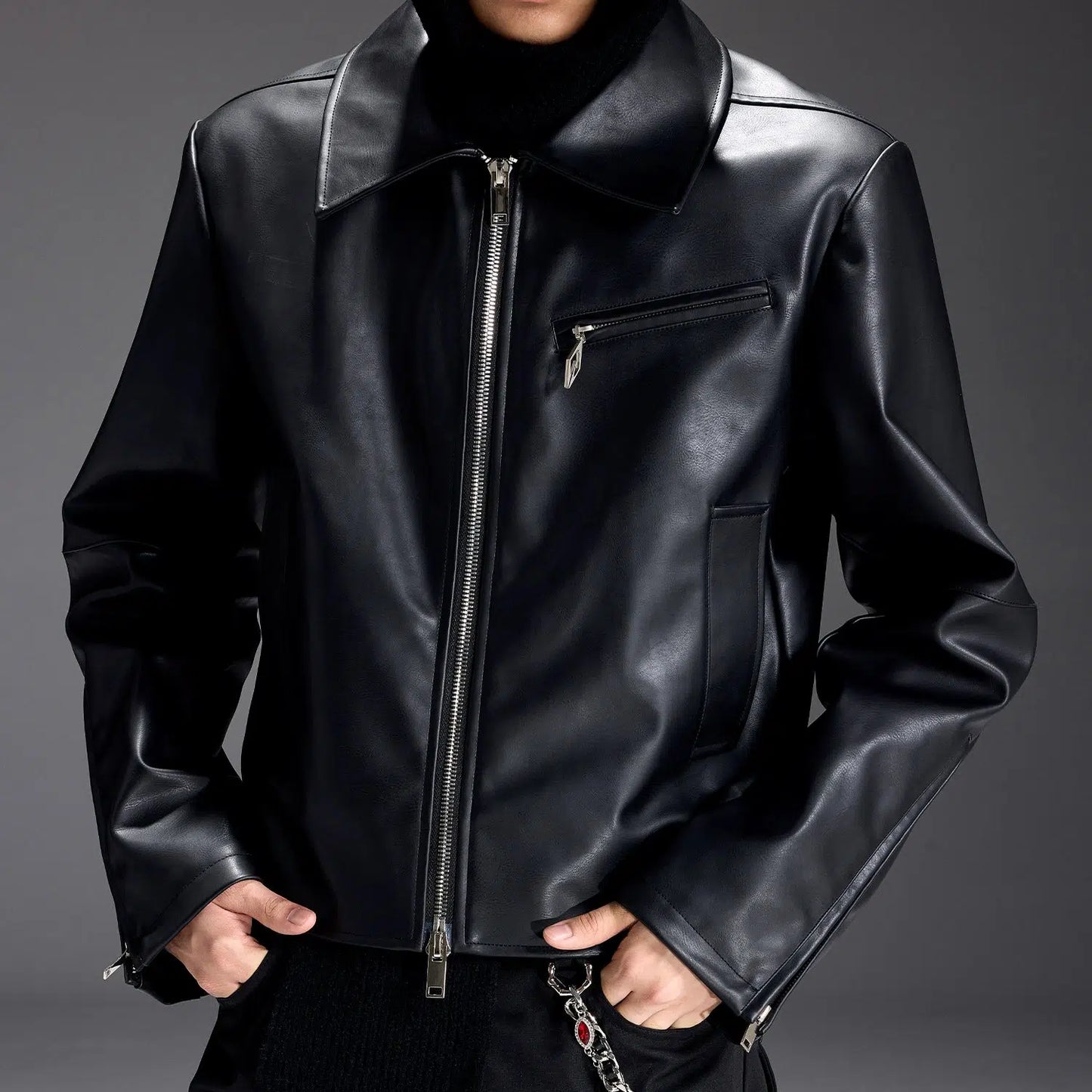 Zipped Faux Leather Jacket