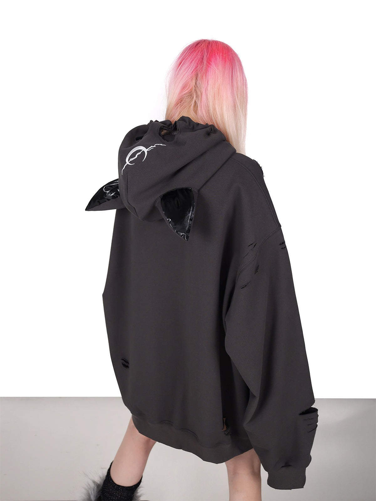 PINKSPINK Punk Cat Masked Hoodie - Dark Grey