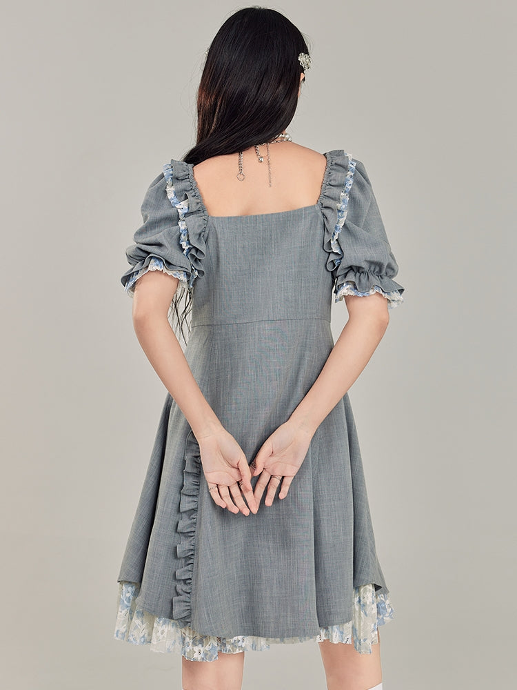 Puff Sleeve Square Neck Dress